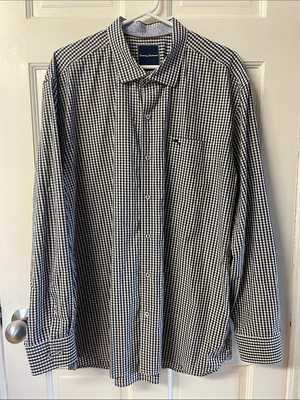 Tommy Bahama blue&white pima cotton checkered dress shirt like new mens size XXL